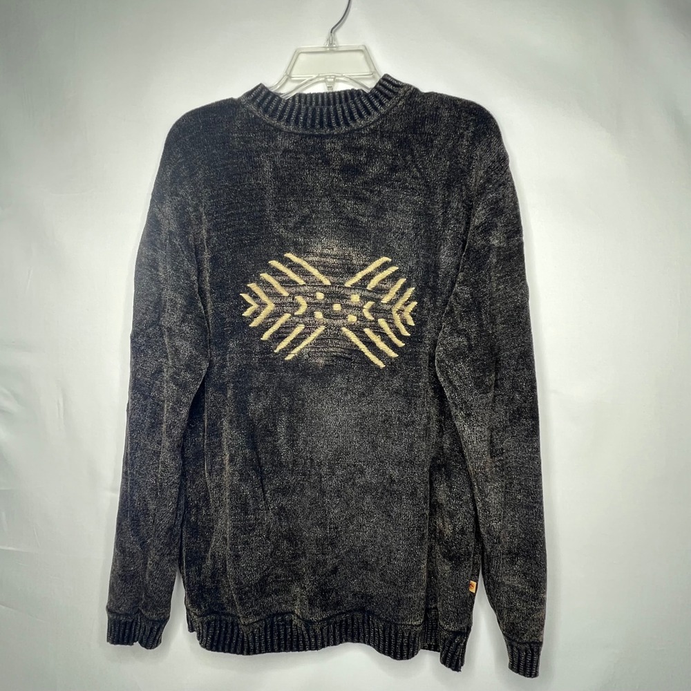 Chocolate Brown Chenille Sweater Mens XL Tribal Crewneck‎ Soft Mottled